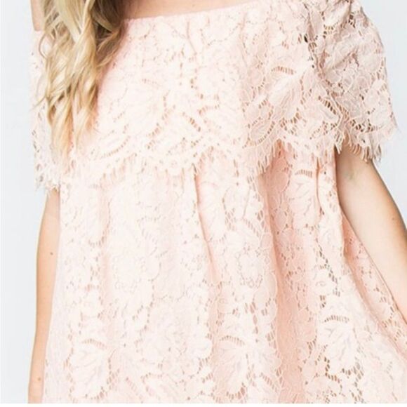Sugar Lips NEW‎ Small Blush Pink Lace Darcie Off The Shoulder Dress - Picture 3 of 8